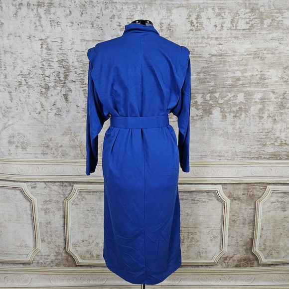 Vintage 80s Avante Garde Blue Dress M VTG 1980s Shirtdress Cobalt Wool Blend - Picture 6 of 11